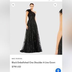 Mac Duggal Black Embellished One Shoulder A-Line Gown